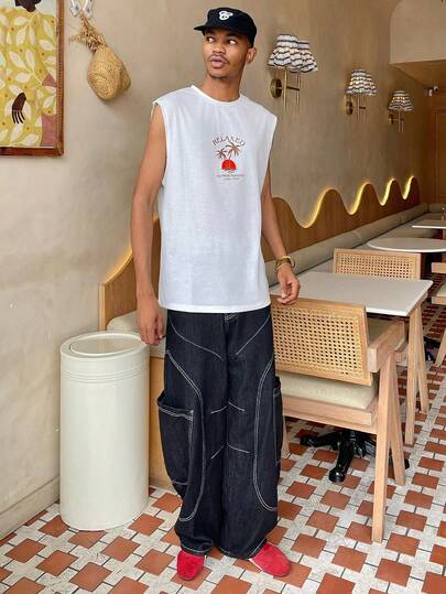 Ngobest Haus Ngobest Haus 男士热带字母印花图案休闲夏季无袖背心