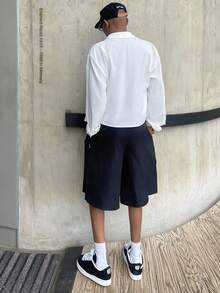 Ngobest Haus Ngobest Haus 宽松男士百慕大短裤，轻盈舒适，褶皱设计，春夏 - 黑色 - 查看 2