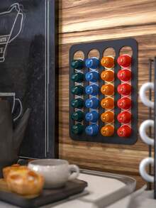 1Pc Metal Wall-Mounted Coffee Capsule Organizer, No-Drill Adhesive Coffee Capsule Holder, Modern Metal Stand, Suitable For Kitchens, Offices, Hotels, Restaurants, Space-Saving Coffee Capsule Rack, Ideal Gift For Christmas And Housewarming. - Multicolor - View 4