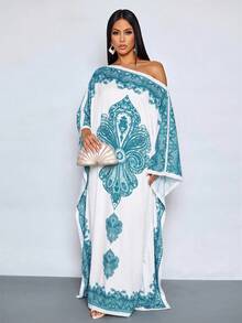 SOLERSUN Đầm maxi nữ thanh lịch với khăn choàng hoa, kiểu dáng trễ vai, thích hợp cho kỳ nghỉ, du lịch hoặc dạ hội; Đầm maxi màu be thanh lịch với áo choàng hoa, kiểu dáng trễ vai, thích hợp cho tiệc cocktail trang trọng. - màu xanh lá - Xem 3