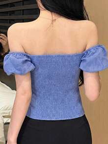 DAZY Blusa elegante de manga corta con volantes y patchwork para mujer, ideal para primavera y verano, fiestas, bodas, días del amante y vacaciones - Azul - Ver 7