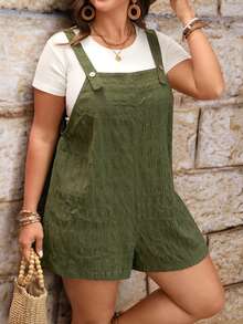 SHEIN LUNE CURVE Jumpsuit Bertekstur Ukuran Besar, Pakaian Pantai Kasual untuk Liburan Wanita - Hijau Tentara - View 5