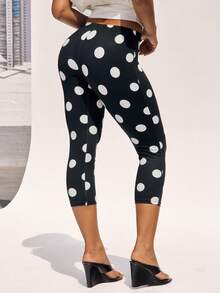 Denimoi Quần legging lửng chấm bi cho kỳ nghỉ hè, quần lửng chấm bi kiểu châu Âu, quần lửng dự tiệc brunch. - màu đen - Xem 5
