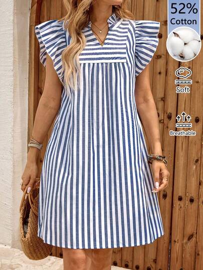 EMERY ROSE Vestido corto casual y de viaje con cuello en V y rayas para mujer