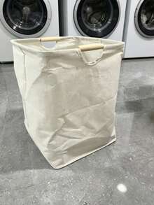 1PC Linen Dirty Clothes Basket, Foldable Handheld Fabric Laundry Hamper For Bedroom Bathroom, Large Capacity Doll Storage Basket - Beige - View 3