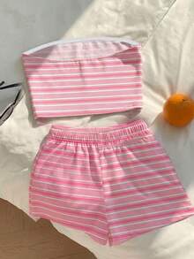 Comfortcana Bộ đồ hai mảnh kẻ sọc hồng trắng dành cho nữ - Phong cách Y2K dễ thương, dịu dàng và thanh lịch, hoàn hảo cho kỳ nghỉ, mùa tốt nghiệp, áo hè, hẹn hò, tụ họp, tiệc tùng, đám cưới, bãi biển. - Nhiều màu - Xem 2