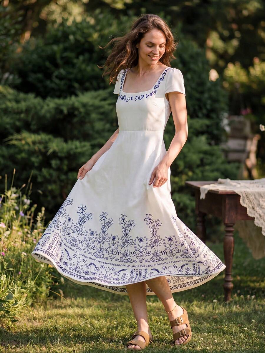 Dayvera Vestido largo con estampado floral elegante para mujer, de verano - Blanco - Ver 1