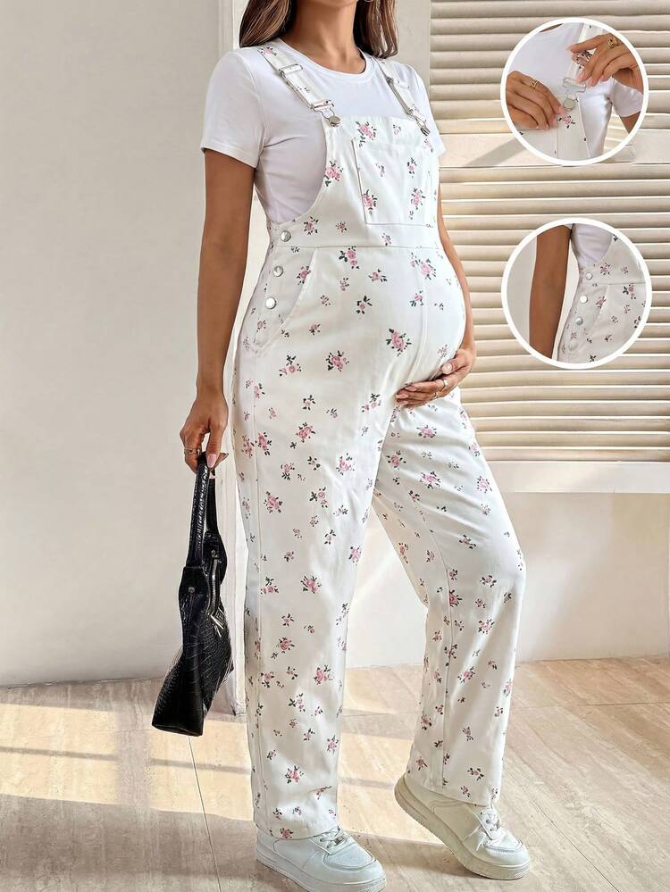 SHEIN Mono de maternidad con estampado floral ditsy - Blanco - Añade 4