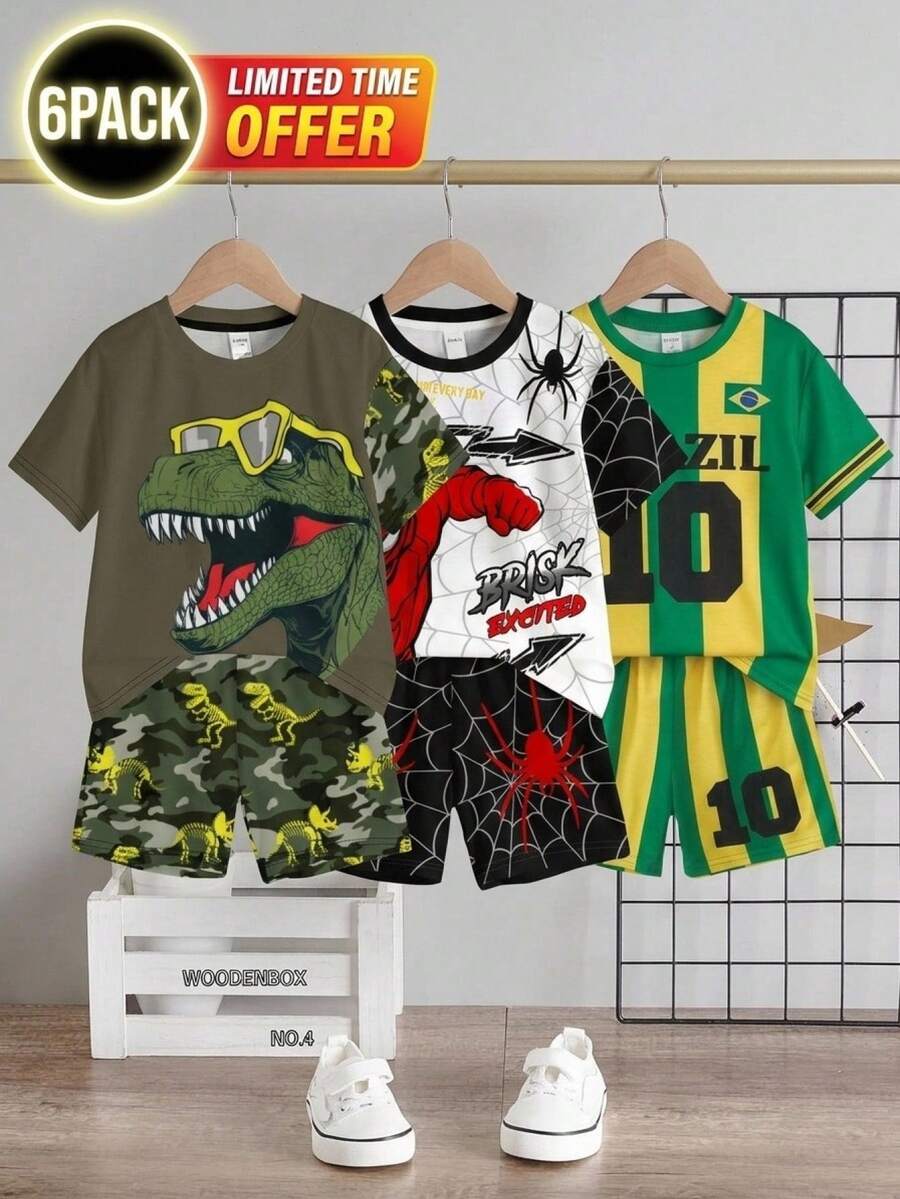 SHEIN Bộ đồ thể thao 2 món cho bé trai, in hình số 10 đội tuyển Brazil, áo thun ngắn tay và quần short nhẹ, thích hợp cho World Cup, đồng phục bóng đá trẻ em, trang phục tập luyện bóng đá, bộ đồ mùa hè thoải mái rộng rãi. - Nhiều màu - Xem 1