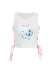 ROMWE Kawaii Women'S Cartoon Printed Side Crossed Strap Tank Top - White - View 1