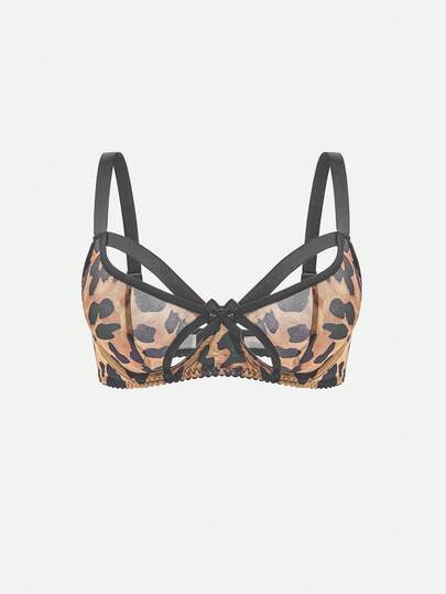 Bella Beso Sexy Women's Ice Silk Leopard Print Hollow Bra