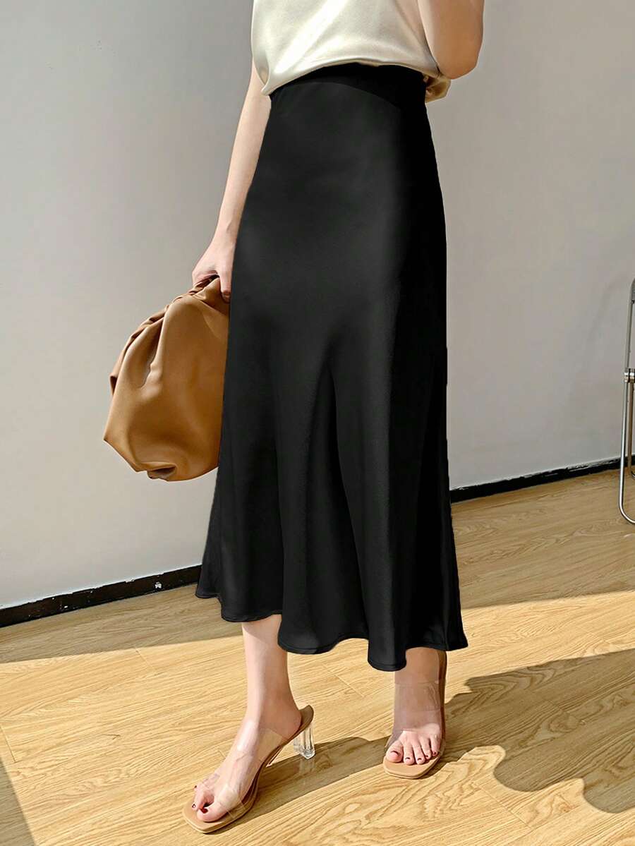 DAZY High Waist Solid A-Line Skirt Fall - Black - View 1