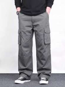 Manfinity Homme Men Solid Color Straight Workwear Trousers Baggy Cargo Pants Menmen Cargo Pantsmen Cargos - Dark Grey - View 5