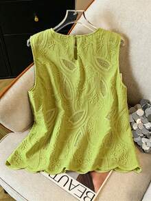 GlowEve Blus Tanpa Lengan Putih dengan Hiasan Bordir Motif Kerang untuk Wanita, Cocok untuk Liburan - Hijau - View 2