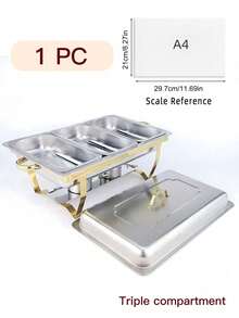 Set Peralatan Makan Hot Pot Ukuran Penuh 8 Quart 1-2-4 Buah, Perlengkapan Penyajian Makanan Stainless Steel dengan Tutup, Baki Makanan, Baki Air, dan Rak Bahan Bakar, Cocok untuk Restoran, Katering, Pesta, dan Pernikahan - Perak - View 16