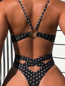 Swim SXY 2026 New Sexy Backless One-Piece Swimsuit, European And American Style Tight Fitting Beach Vacation Set For Women, Spring/Summer - Black and White - View 4