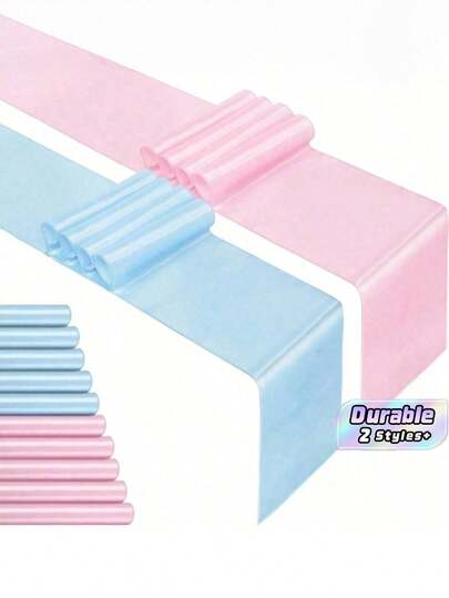 5/6/12 Pack Pink & Blue Satin Table Runner, 108 Inch Silk Satin Table Runner For Gender Reveal Shower, Valentine's Day, Wedding, Banquet, Birthday Party Decoration