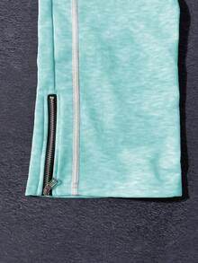 Manfinity Roghcode Pantalones de chándal casuales de hombre con cintura con cordón y cremallera en el bajo, de color contrastante - Azul menta - Ver 3