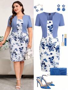 Ellevyn Đầm dự tiệc cỡ lớn thanh lịch in hoa phối tay phồng ôm sát 2 trong 1, trang phục Valentine, đầm nữ, đầm kiểu miền Tây cho nữ, đầm lễ Phục sinh cho nữ, trang phục sang trọng cho nữ, trang phục thanh lịch cho nữ, đầm dạ hội cho nữ - Nhiều màu - Xem 1