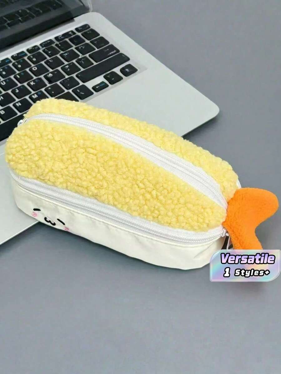 1 Large-Capacity Cute Cartoon Plush Stationery Storage Bag, Designed With Face And Sushi Pattern-Multi-Functional Campus And Office Finishing Box, Durable Pencil Case, Heart-Shaped Eyes And Ruddy Cheeks, Japanese-Style Theme Gift, Suitable For Students, Girls And Animation Lovers (Soft Colors, Zipper Closure) Fried Shrimp Pattern. Soft Plush Texture, Perfect For Stationery Storage. - multicolor - View 1