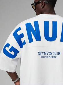 STYNVO Men's Letter Print Round Neck Short Sleeve T-Shirt, Versatile For Daily Wear - White - View 4