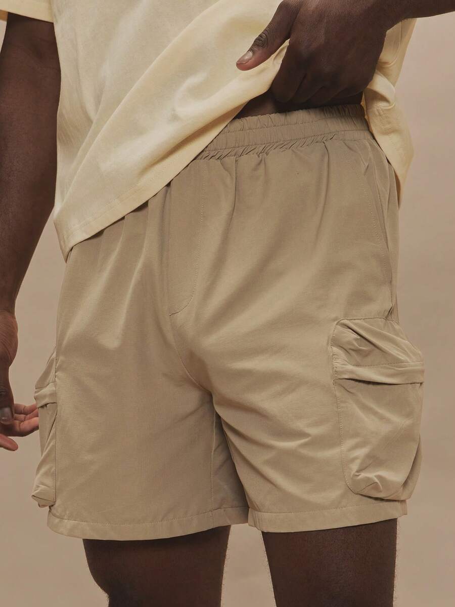 Musero Elasticated Waistband Enlarged Double Side Puffed Pockets Swim Shorts Spring Summer Essentials Holiday - Khaki - View 1