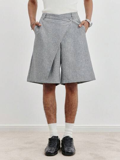 TOKVUE Men's Fashionable Versatile Wide-Leg Casual Pants,Wide Leg Grey Pants,Baggy Grey Pants With Seam Front Pleated,Grey Trousers,Loose Grey Pants