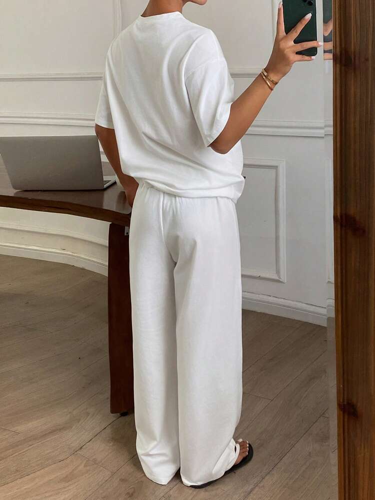 Women's Bear Print Short Sleeve Top And Pants Pajama Set Summer