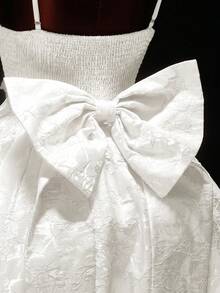 Amplova Đầm ngắn không tay cổ chữ V sâu, lưng chữ V, trang trí nơ, dành cho nữ, chất liệu jacquard. - trắng - Xem 8
