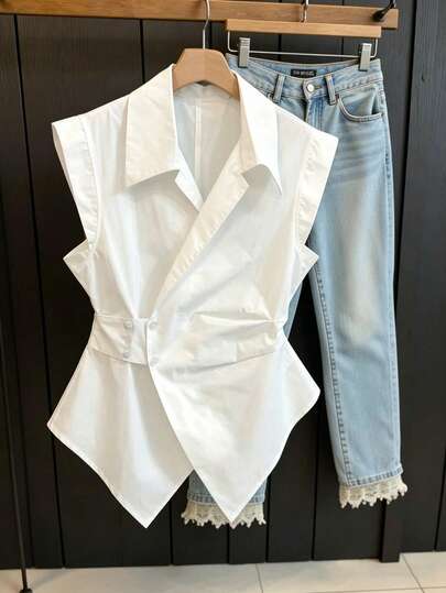 INAWLY Blusa sin mangas de unicolor casual para mujer, para el verano