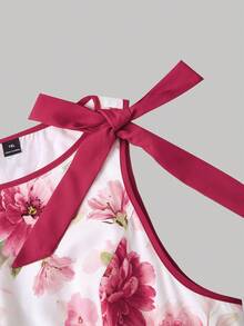 SHEIN MOD 大码夏季撞色碎花优雅连衣裙，浪漫乡村长裙，花园派对礼服，旅行度假，茶道 - 彩色 - 查看 5