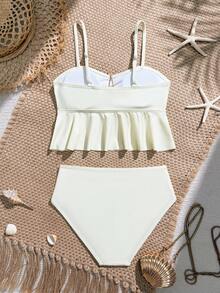 SHEIN Tween Girl Summer Beach Starfish Decor Spaghetti Strap Tankini Set - Yellow - View 2