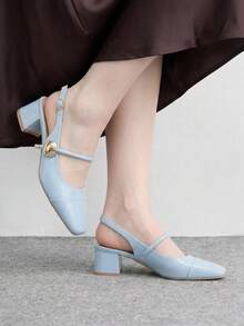 CUCCOO BIZCHIC Women's Fashion High-Heeled Shoes, Buckle Thick Heel PU Global Four-Season Commute Elegant Foundation Festival Vacation Outdoor Office Daily Versatile - Blue - View 3