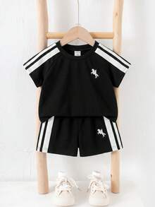 Bubblio 2pcs Baby Toddler Boy Girl Summer Outfit Set,Short Sleeve T-Shirt And Shorts,Black And White Checkered,Casual Beach Sports Style Tracksuit Streetwear - Black - View 2