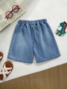 Quần short denim cho bé trai, thêu họa tiết khủng long, màu xanh dương. - Rửa nhẹ - Xem 2
