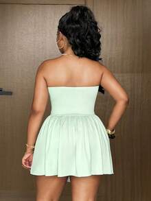 Maweii Plus Size Women's Brown,Summer,Elegant,Wedding Gym Guest Strapless Dress,3D Floral Pleated Slim Fit Short Dress,Beach Party Vacation Style - Mint Green - View 2
