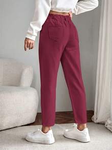 EMERY ROSE Women's Summer Paperbag Waist Straight Leg Jeans - Burgundy - View 5