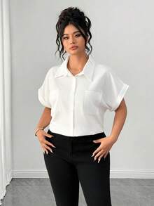 Elenzga Áo khoác cardigan nữ cỡ lớn, màu trơn, thanh lịch, có túi, dáng rộng, tay ngắn, nhẹ, phù hợp cho công sở. - Màu be - Xem 8
