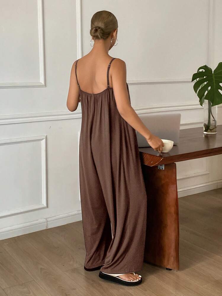 Minimalist Pleated Soft Draping Knit Jumpsuit For Women Loungewear