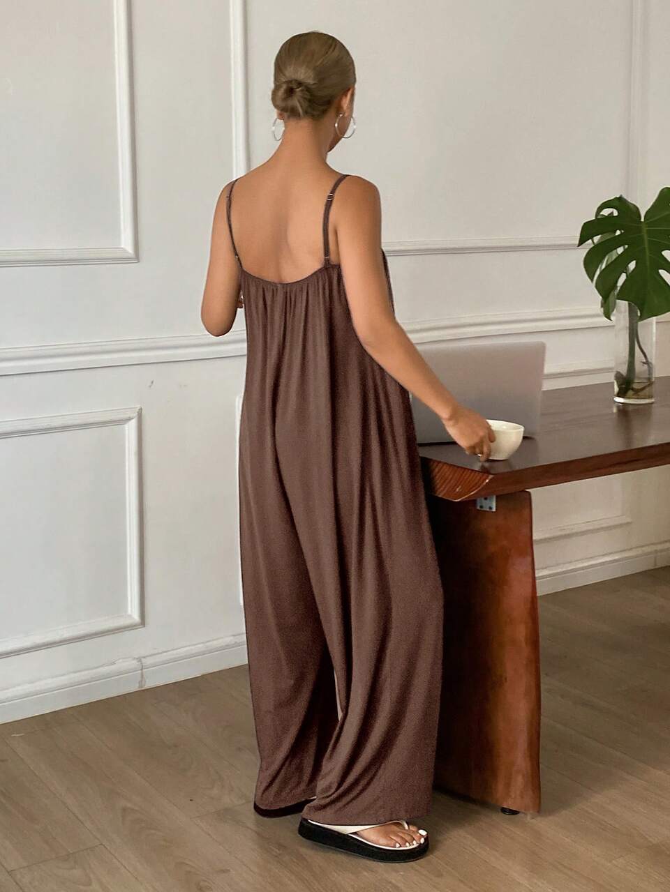 Minimalist Pleated Soft Draping Knit Jumpsuit For Women Loungewear