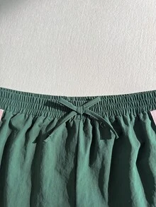 SHEIN 少女运动风粉色和深绿色撞色短袖T恤短裤套装，夏季，宽松修身设计，轻薄面料，适合日常穿着、休闲运动或搭配。 - 彩色 - 查看 7