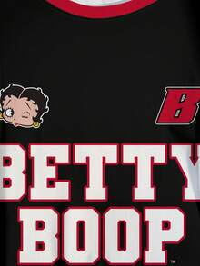 Betty Boop x SHEIN 大码女式夏季休闲时尚街头运动字母卡通印花撞色宽松T恤 - 白色 - 查看 4
