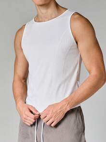 SUMWON Camiseta sin mangas acanalada informal, ligera y transpirable de cuello redondo, un básico esencial para el armario de verano - Blanco - Ver 1