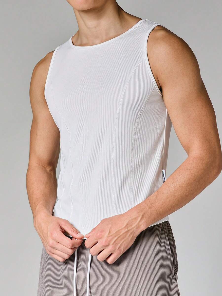 SUMWON Camiseta sin mangas acanalada informal, ligera y transpirable de cuello redondo, un básico esencial para el armario de verano - Blanco - Ver 1