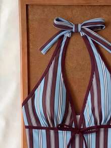 Elavelle Áo bikini hai dây buộc nơ in họa tiết ngẫu nhiên dành cho nữ, thích hợp cho mùa xuân/hè. - Nhiều màu - Xem 5