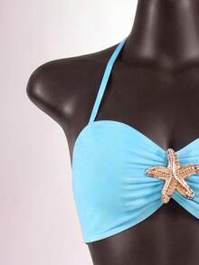 SaltGleam SaltGleam Conjunto de 2 piezas de bikini con estrella de mar y botones metálicos de sirena para vacaciones de playa de verano - Azul - Ver 4