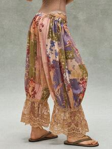 Bohemela Quần nữ dáng rộng, dệt họa tiết và phối ren tương phản, phong cách thường ngày. - Nhiều màu - Xem 6