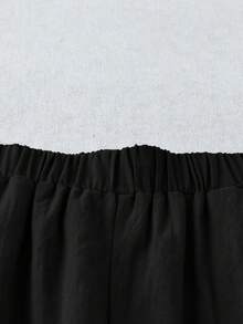 Linhara CURVE 大码女式纯色休闲日常纽扣口袋直筒裤，夏季棉麻裤 - 黑色 - 查看 5