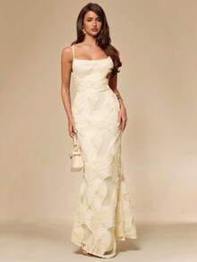 SHEIN BAE Vestido ajustado con tirantes de amarre y espalda descubierta con textura de color albaricoque, elegante para brunch, invitada de boda, fiesta de cóctel, vacaciones en la playa - Albaricoque - Ver 4