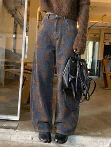 DAZY Quần jeans nữ in hình bướm có túi, phong cách đường phố trẻ trung, thời trang Hàn Quốc. - Rửa tối - Xem 4